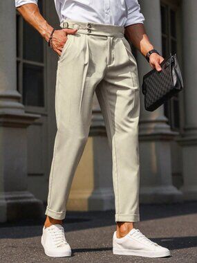 Apricot Regular Men's Zip Fly Plain Mid Waist Formal Pants